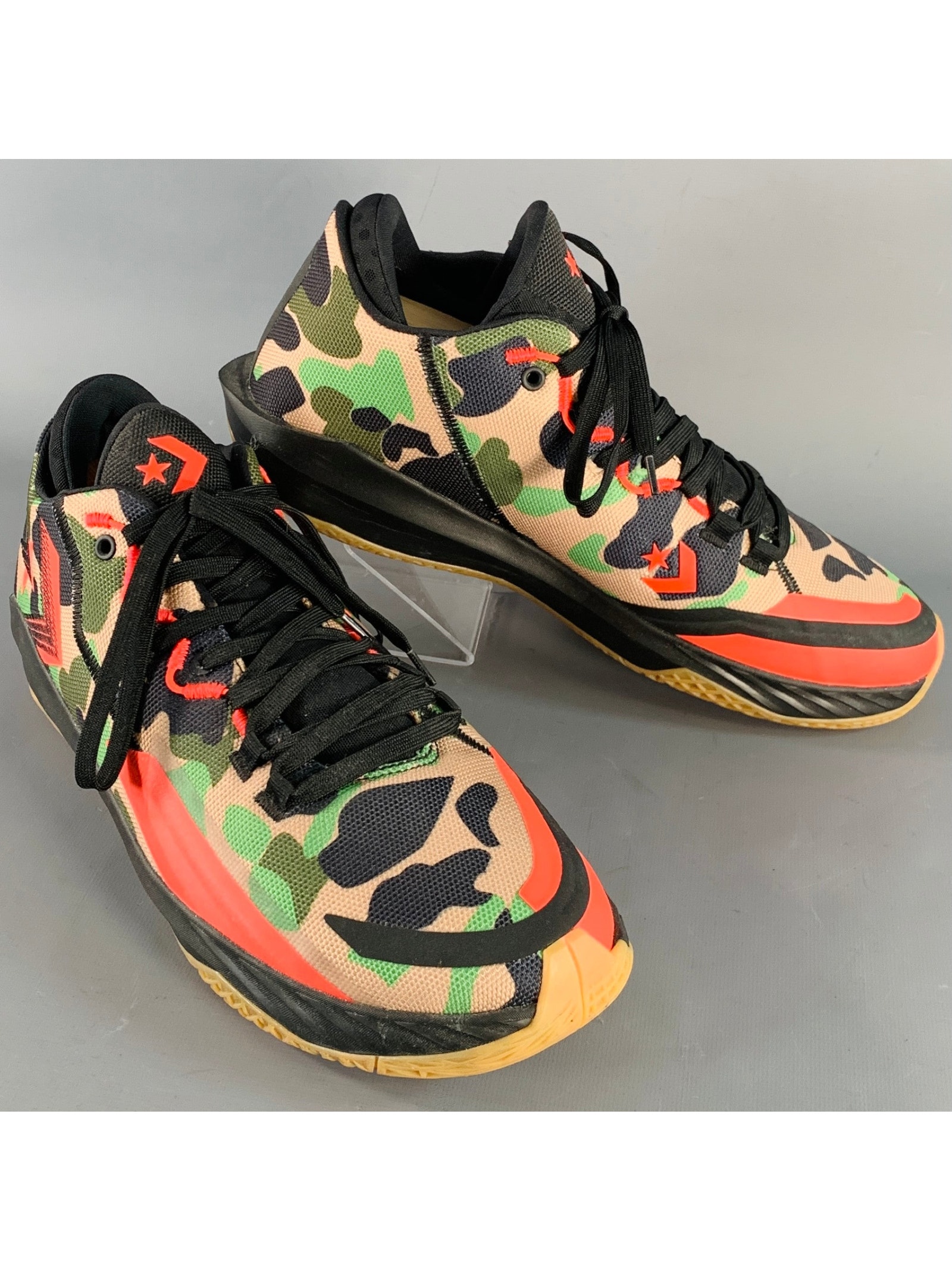 Converse Size 12 Tan Black Green Camouflage Nylon Lace-Up Sneakers